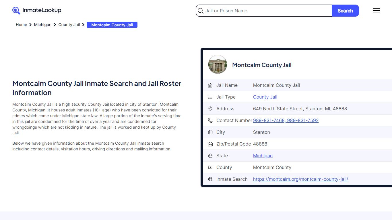Montcalm County Jail Inmate Search and Jail Roster Information